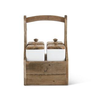 13.75" Storage Caddy W/ 4 Lidded Enameled Containers